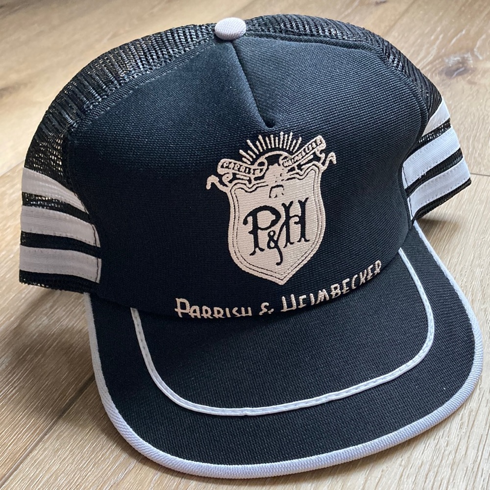 Vintage Parrish & Heimbecker 3 Three Stripe Trucker Cap Made USA Black W…